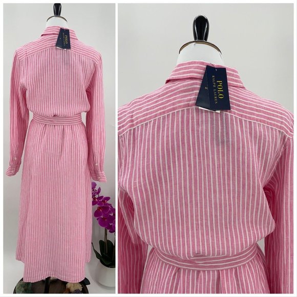 Maxi ShirtDress NWT Linen PinkWhite Ralph Lauren - Picture 5 of 14